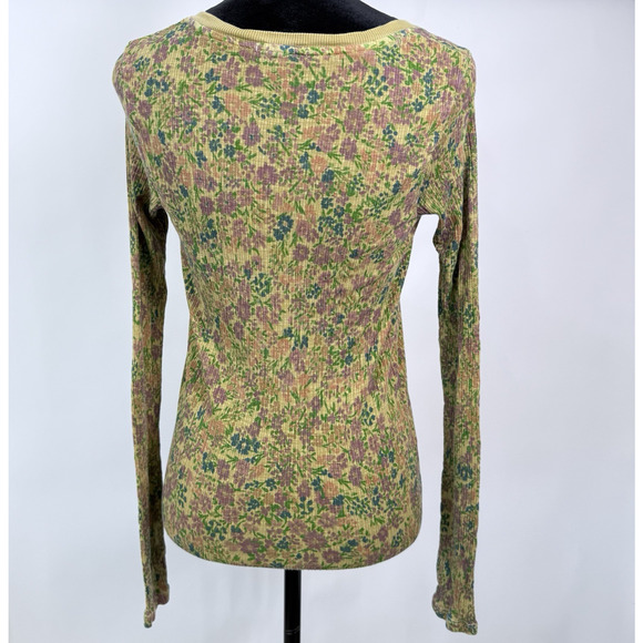 Sundry Ribbed Floral Henley Top Size 2‎ Medium Slim Fit Snap Button Fairy Grunge - Picture 2 of 6
